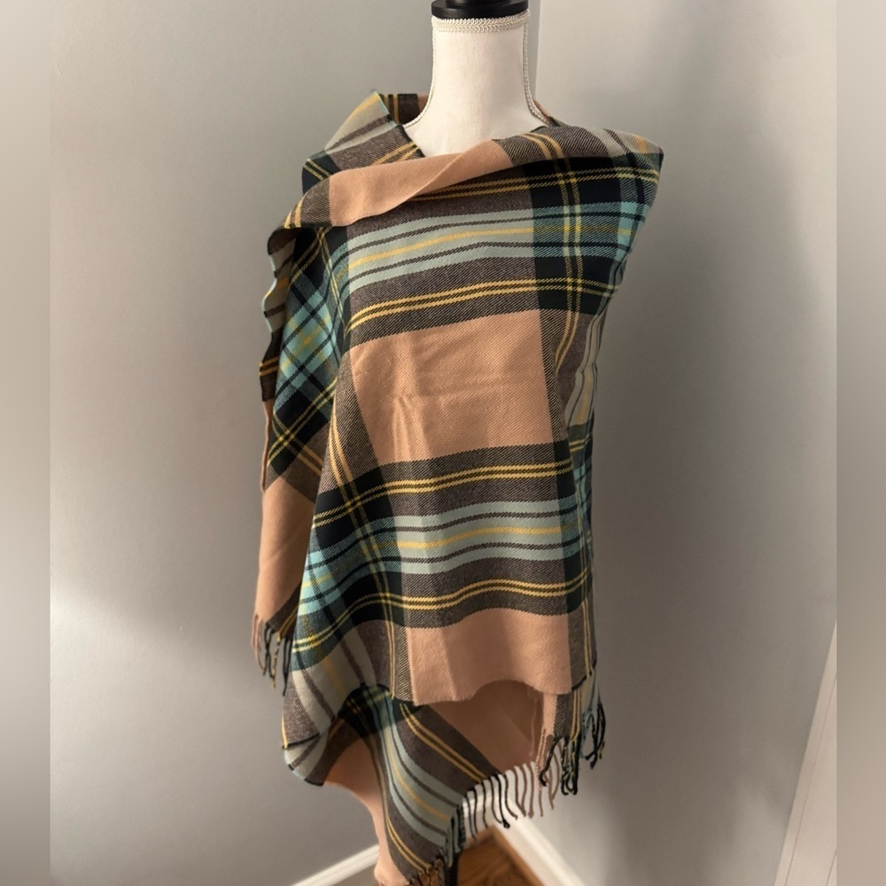 J. Crew plaid scarf. Tan/black/blue. Can be used as wrap as well